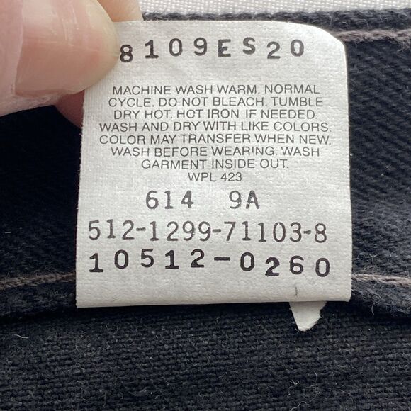 Vintage 1999 Black Denim Levis 512 Jeans Size 9 JR - Picture 14 of 16